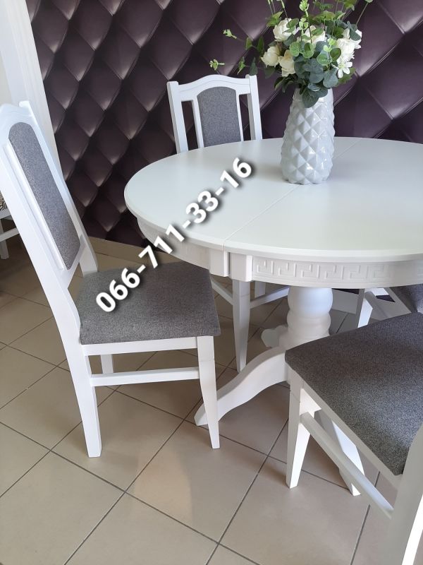 Обідній комплект КАРПАТИ - круглий / білий / Сірий Однотон