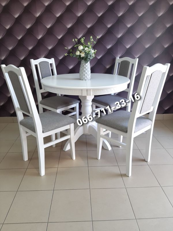 Обідній комплект КАРПАТИ - круглий / білий / Сірий Однотон