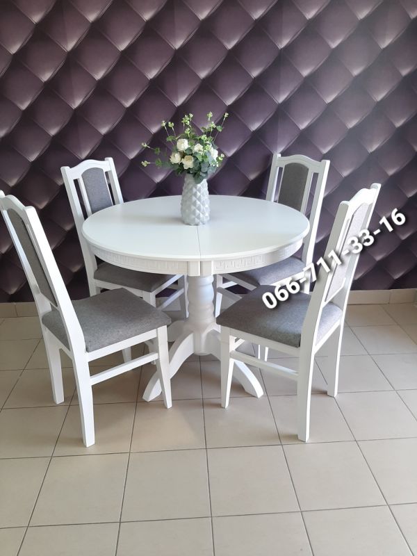 Обідній комплект КАРПАТИ - круглий / білий / Сірий Однотон