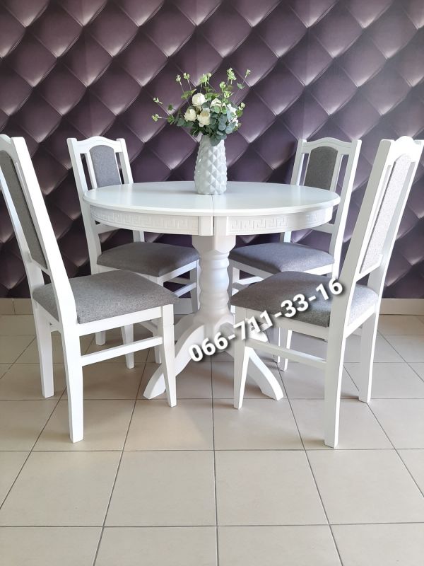 Обідній комплект КАРПАТИ - круглий / білий / Сірий Однотон